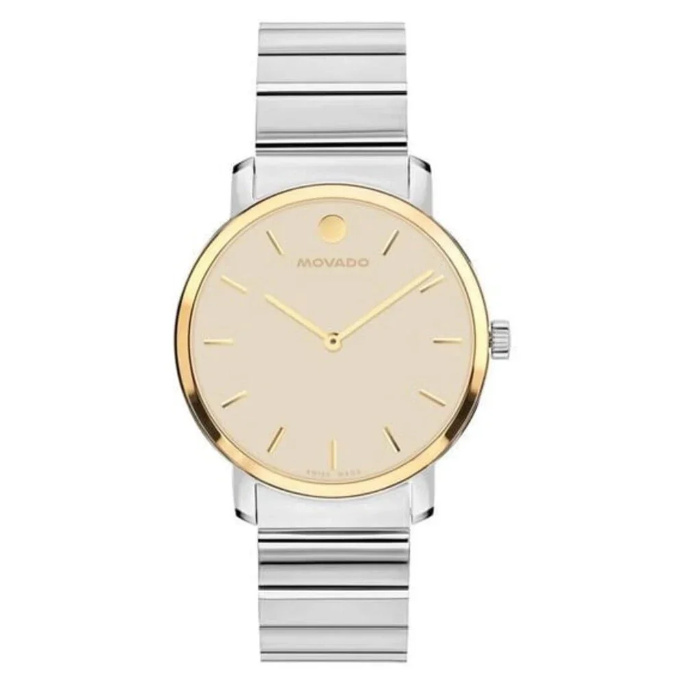 MOVADO INSIGNIA 0608078 GOLD DIAL SILVER BRACELET 39MM STAINLESS STEEL MEN WATCH